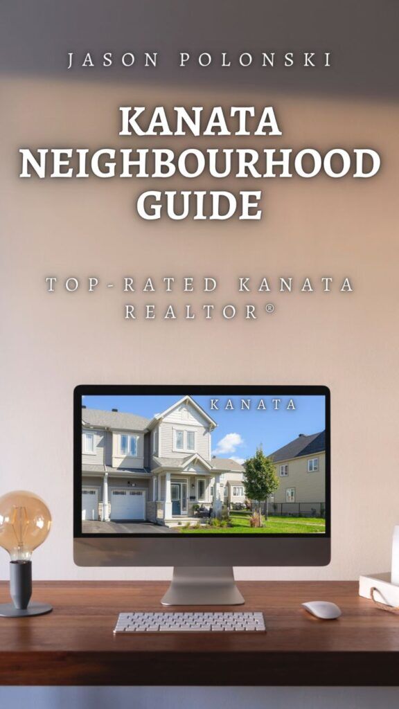 Kanata Neighbourhood Guide, Jason Polonski, Kanata Realtor. Computer screen with a photo of a Two-story townhome from Kanata Neighbourhood Guide created by Kanata Real estate agent.