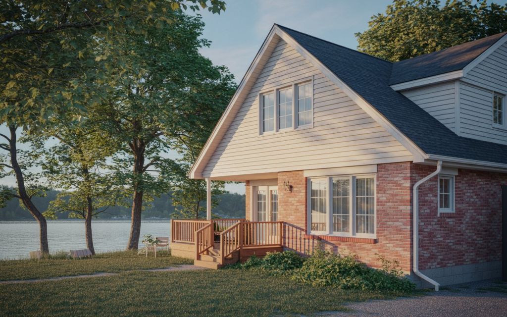 Constance Bay House on Ottawa River with a brick and siding. Showing Ottawa river